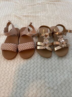Nicole Miller Girls Braided Pink & Metallic Gold Flower Sandal Set